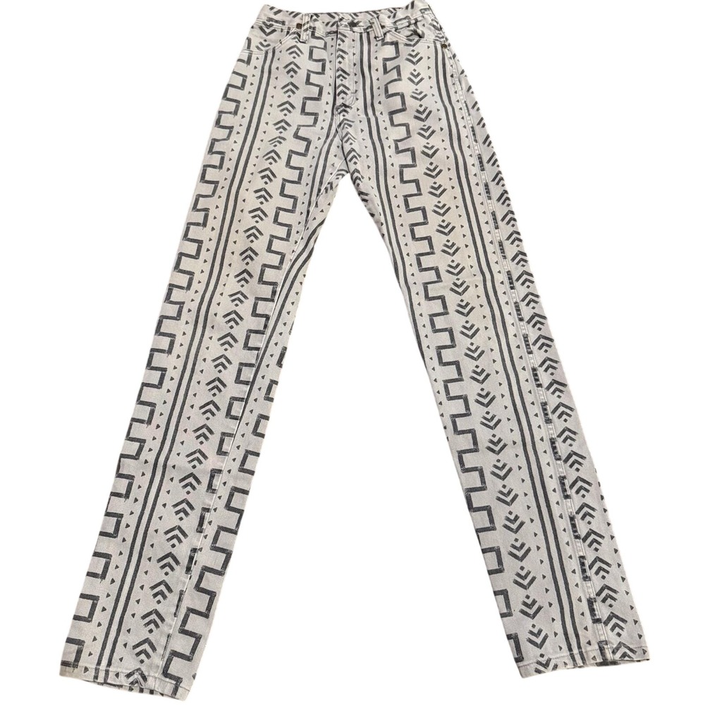 RARE Vtg 80s Wrangler Aztec Geometric Print Jeans Made in USA Womens Size 7 x 36